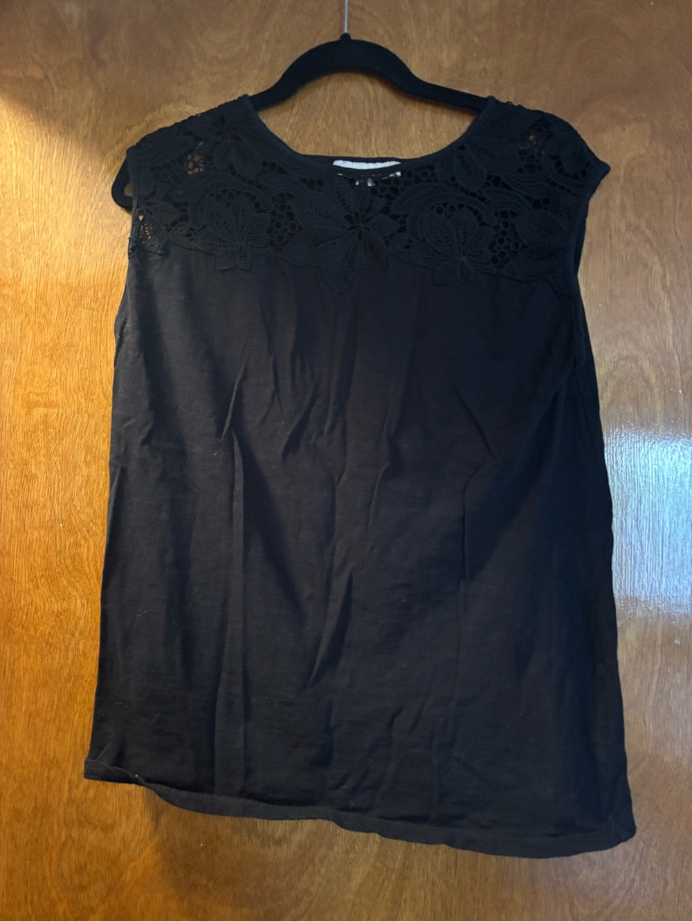 LOFT Black Crochet Yoke Sleeveless Camisole